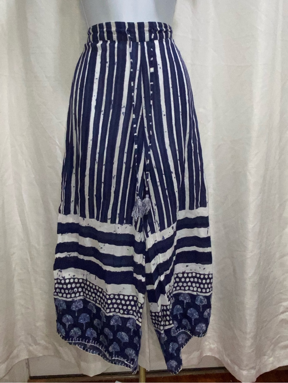 MELANGE PALAZZO White  and Blue PANTS